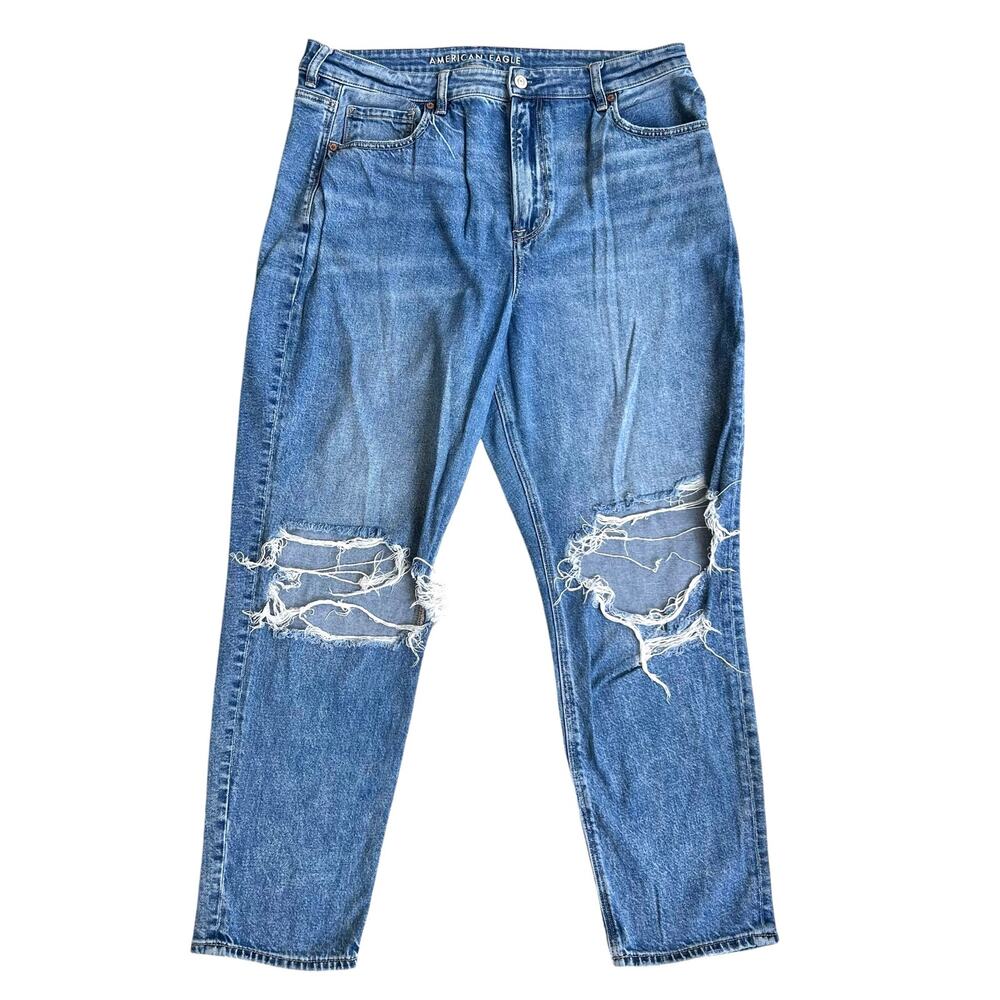 American Eagle Mom Jeans Bundle Y2K Light Wash Distressed Denim Sz 16 - Picture 12 of 16